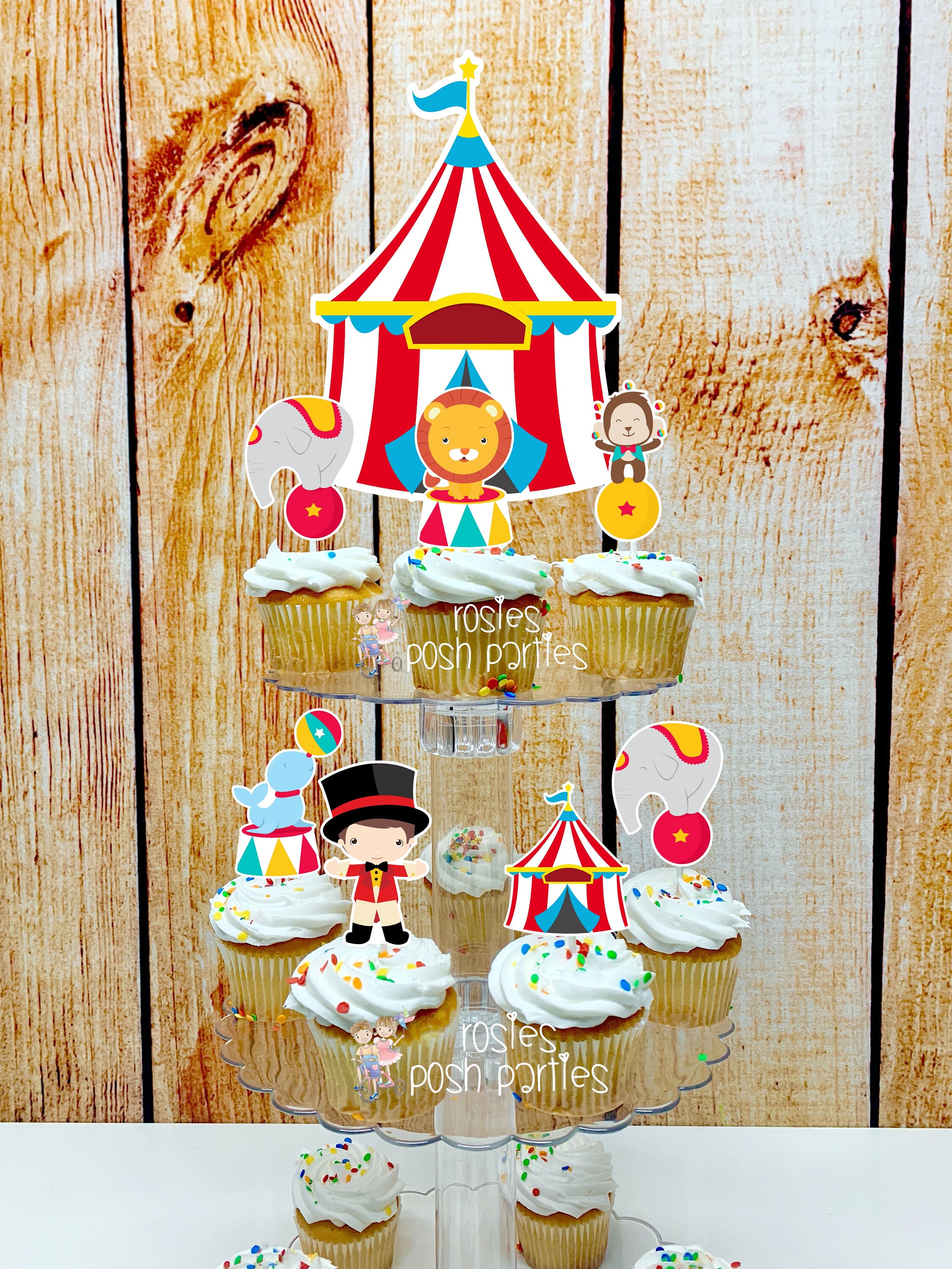 Zirkus Cupcake-Topper Set – 35-teilig, Vintage Design, Mit Clown, Elefant & Zirkus-Motiven