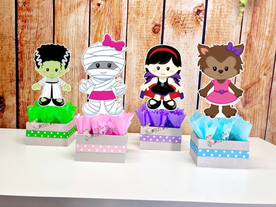 Halloween Costume Party Centerpieces Halloween Theme Birthday Decoration Halloween Witch Frankenstein Ghost Party Decor Monsters SET OF 4 Il_570xn