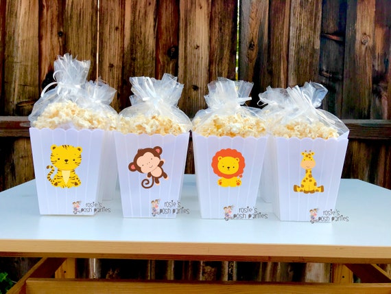 Baby Jungle birthday bash party Favor centerpiece Monkey Giraffe Lion Tiger decoration birthday Baby Jungle Popcorn favors Boxes SET OF 12 Il_570xn