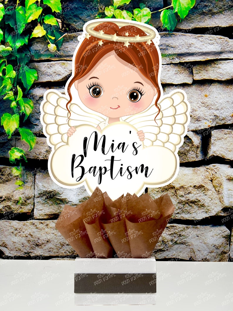 Christening Baptism centerpieces Brown Baptism Angel Christening Decoration Baptism Religious Theme Centerpiece Decoration INDIVIDUAL Red Hair Angel