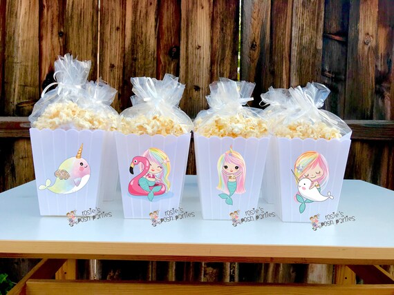 Mermaid Narwhal birthday bash party Favor centerpiece Under the sea theme Mermaid decoration birthday Mermaid Popcorn favors Box SET OF 12 Il_570xn