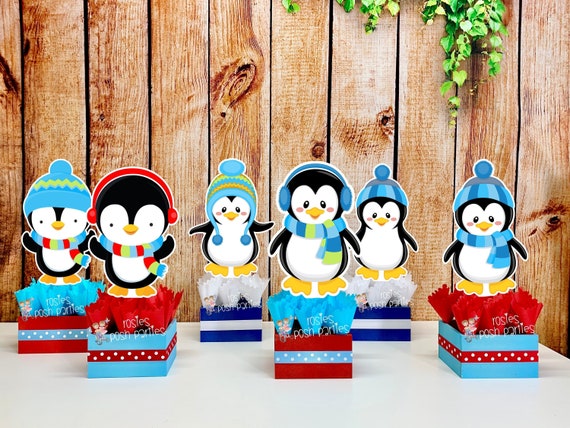Penguin Birthday Theme | Winter Wonderland Centerpieces | Penguin Theme Party | Winter Penguin Snowmen Birthday Baby Shower Theme SET OF 6 Il_570xn