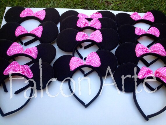 Minnie Mickey Mouse Inspired Bow Headband With Pink and white polka dot bow for favors or Disney Trip SET OF 24 Il_570xn