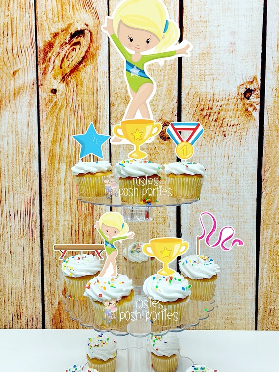 Gymnast Acrobatics Blonde Girl | Blonde Hair Gymnast | Gymnast Birthday Theme | Cupcake Stand | Cupcake Toppers | Acrobatics Theme Il_570xn