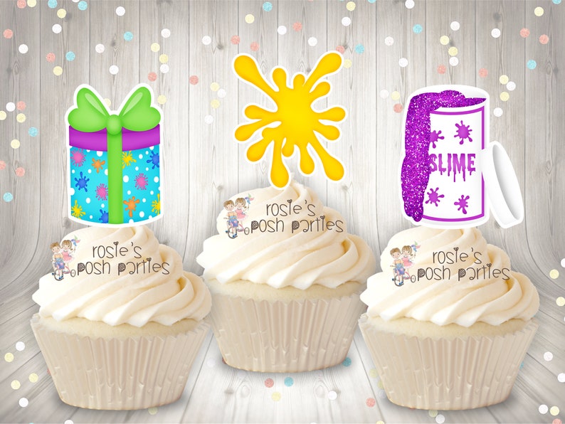 Slime Birthday Party Cupcake Decoration Slime Bash Cupcake Slime Theme Glitter Slime Cupcake Toppers Slime Theme Cupcake SET OF 12 image 3