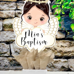 Christening Baptism centerpieces Brown Baptism Angel Christening Decoration Baptism Religious Theme Centerpiece Decoration INDIVIDUAL Black Hair Angel