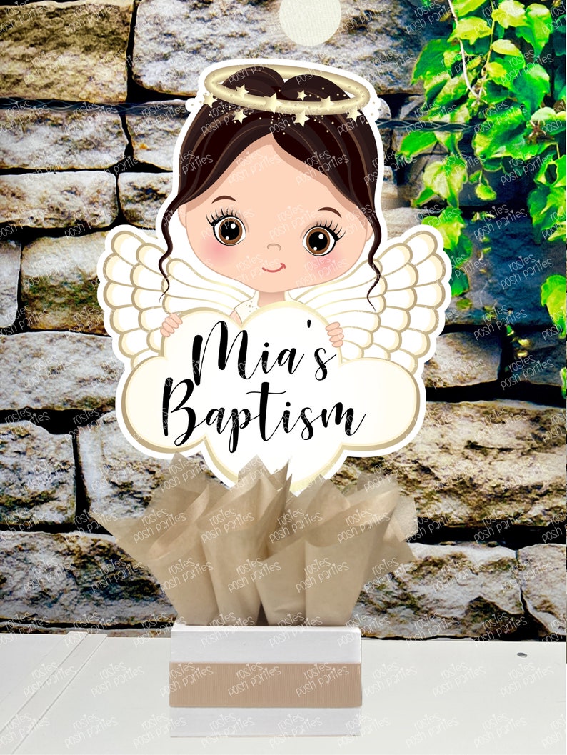 Christening Baptism centerpieces Brown Baptism Angel Christening Decoration Baptism Religious Theme Centerpiece Decoration INDIVIDUAL Black Hair Angel