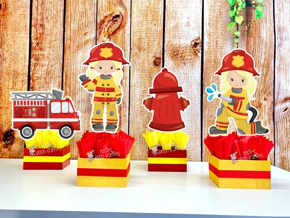 Firefighter Birthday Theme | Fire Truck Party Centerpiece Decoration | Firemen Theme Party | Fire Truck Party Centerpiece | Blonde INDVIDUAL Il_570xn