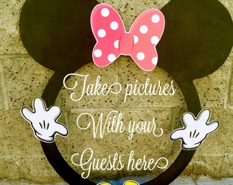 Pink Minnie Mouse ROUND photo booth Clubhouse birthday party photo booth or photo prop decoration Pluto Daisy Goofy Minnie Mickey Donald