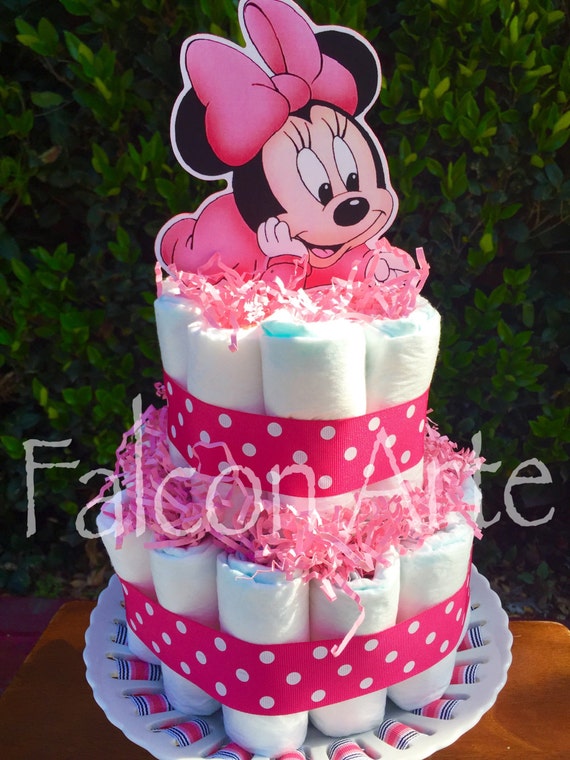 Baby Minnie Mouse Diaper Cake Centerpiece 2 Tier Cake for Baby Shower or any Baby Event Il_570xn