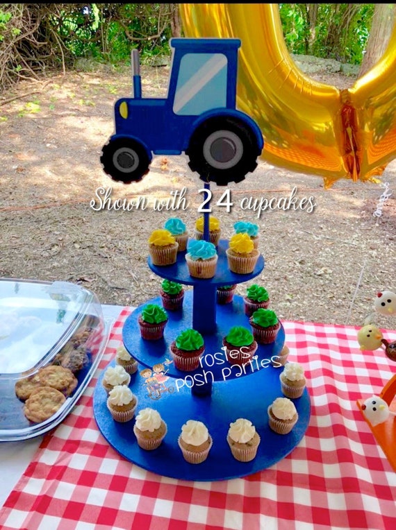 Farm Tractor Cupcake Stand Farm Barn House birthday cake Wood Cupcake Stand Tower for Birthday of Baby Shower Themed Parties Farm birthday Il_570xn