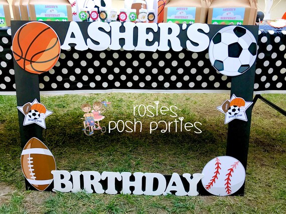 Sports photo booth Baseball Football Soccer Basketball birthday party photo booth or photo prop decoration Sports Frame Sports Decoration Il_570xn