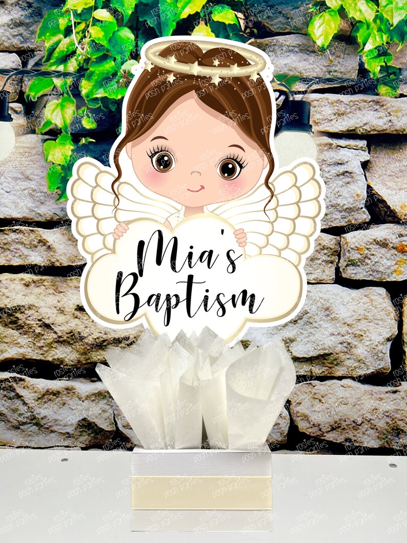 Christening Baptism centerpieces Brown Baptism Angel Christening Decoration Baptism Religious Theme Centerpiece Decoration INDIVIDUAL Brown Hair Angel