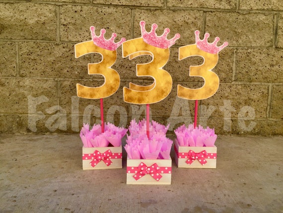 Pink and Gold Birthday party wood guest table centerpiece decoration Pink and Gold theme centerpiece Gold Theme Party PER PIECE Il_570xn