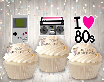 I love 80s Theme Birthday Cupcake Favor | I Love 80s Theme | 80s Cupcake Topper Favor | I love 80s Party | 80s Theme | Party Favor SET OF 12