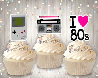 I love 80s Theme Birthday Cupcake Favor | I Love 80s Theme | 80s Cupcake Topper Favor | I love 80s Party | 80s Theme | Party Favor SET OF 12