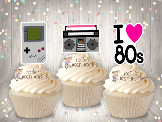 I love 80s Theme Birthday Cupcake Favor | I Love 80s Theme | 80s Cupcake Topper Favor | I love 80s Party | 80s Theme | Party Favor SET OF 12 Il_570xn