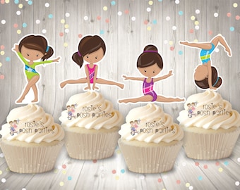 Gymnast Theme Birthday | Gymnast Cupcake Topper | Acrobatics Gymnast Cupcake Topper | Gymnast Party Favor Decoration Gym SET OF 12