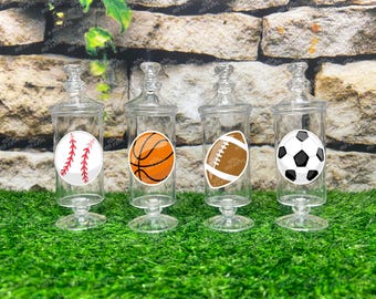 Sports Theme | Sports Birthday Favor | Apothecary Jar Favor | Sports Baseball Football Soccer Basketball | Sports Baby Shower SET OF 12