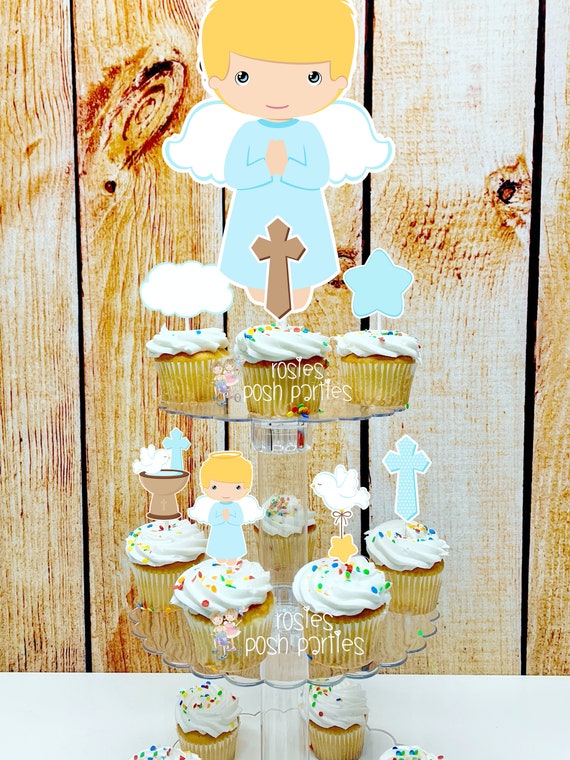 Baptism Blonde Theme First Holy Sacrament Cupcake Stand Cupcake