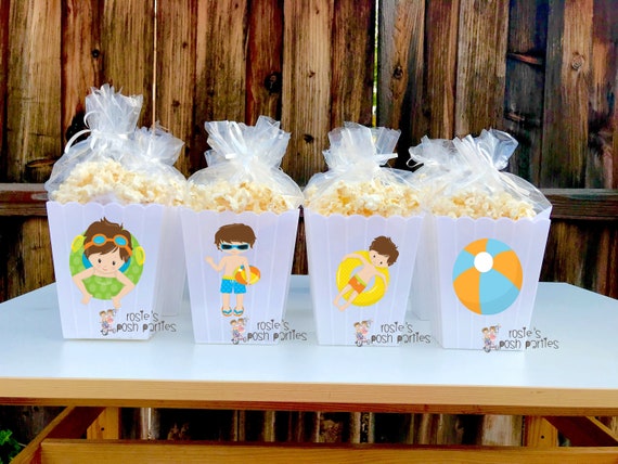 Pool Party birthday bash party Favor centerpiece Summer Pool Party decoration Summer birthday Pool Party Bash Popcorn favors Boxes SET OF 12 Il_570xn