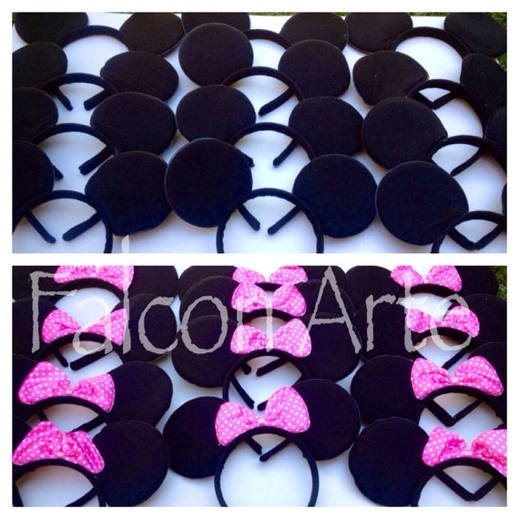 Minnie Mickey Mouse Inspired Bow Headband With pink and white polka dot bow and plain Mickey Mouse ears for favors or Disney Trip SET OF 36 Il_570xn