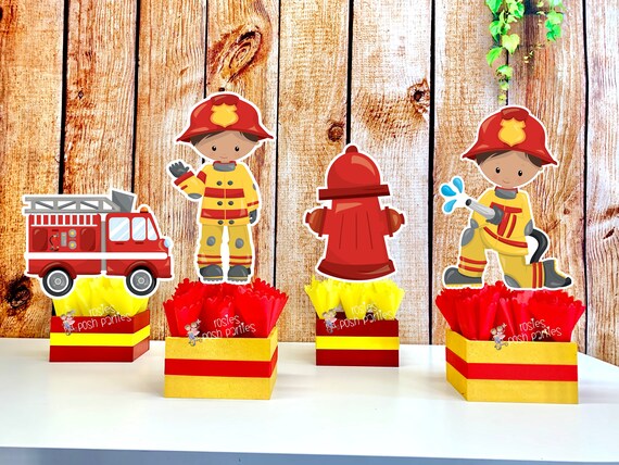 Firefighter Birthday Theme | Fire Truck Party Centerpiece Decoration | Firemen Theme Party | Fire Truck Party Centerpiece | Brown INDIVIDUAL Il_570xn
