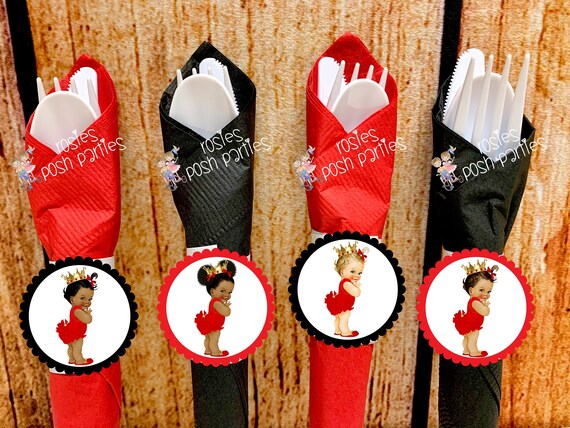 Little Princess Red Ruffle Pants Theme | Princess Theme Favor | Wrapped Napkin Utensils | Royal Princess Decor | Princess Party | VARIETY Il_570xn
