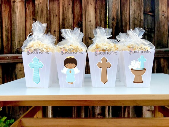 Christening Baptism Theme Popcorn Favor Bins Christening Favors