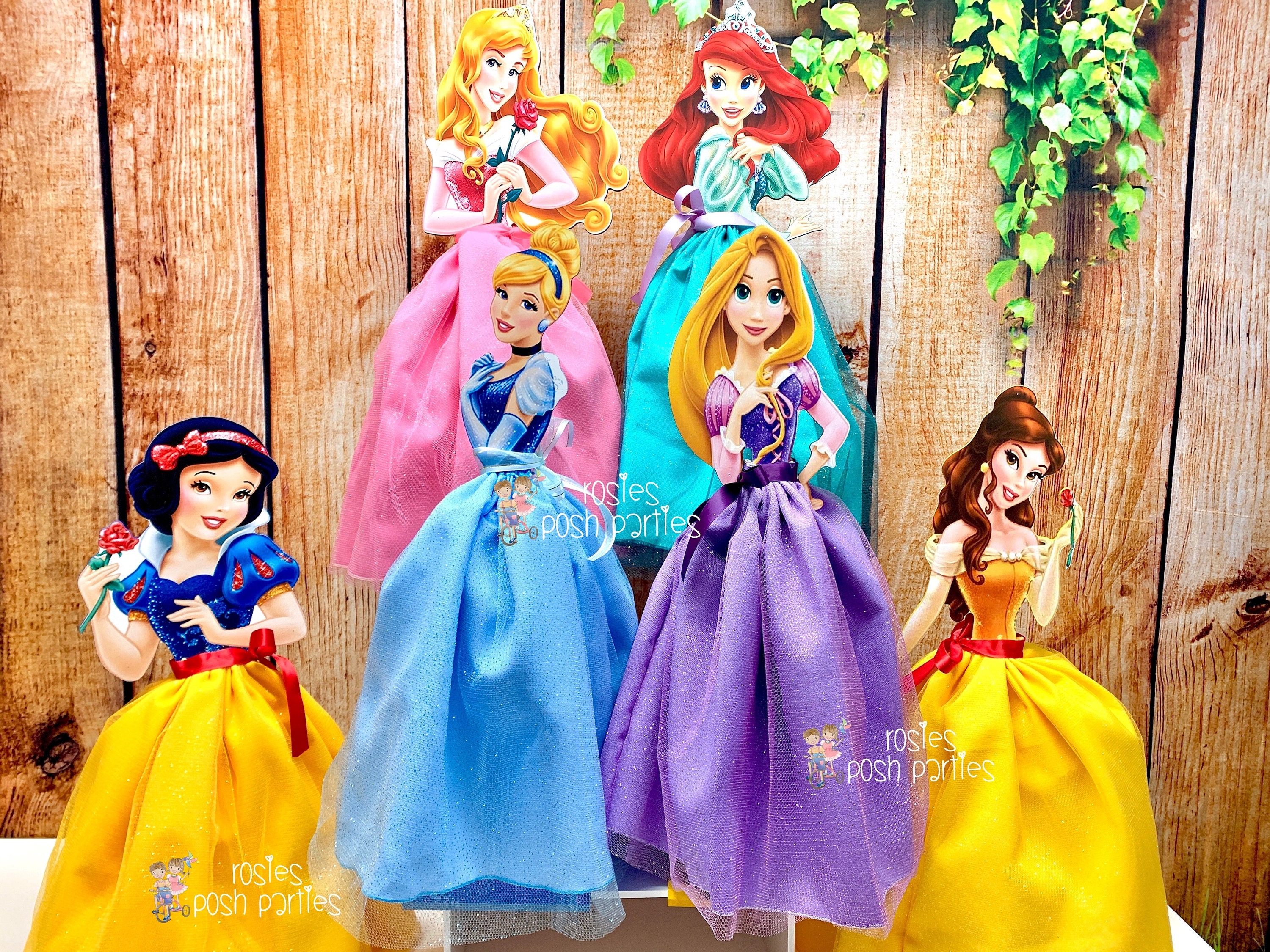 Pink Disney Princess Dolls Mermaid Snow White Cute Characters and Figurines Cake/Room/Party Decoration 8 Pieces Car Ornaments Gifts for Girls