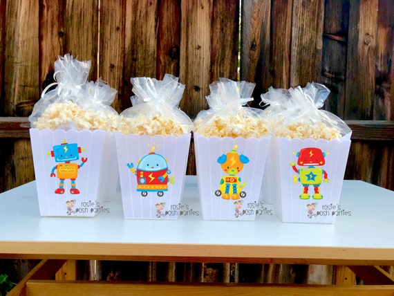 Robot Party birthday party Favor centerpiece Robot party decoration birthday Cute Retro Robots Favor Popcorn favor Boxes Party SET OF 12 Il_570xn