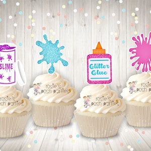 Slime Birthday Party Cupcake Decoration Slime Bash Cupcake Slime Theme Glitter Slime Cupcake Toppers Slime Theme Cupcake SET OF 12 image 1