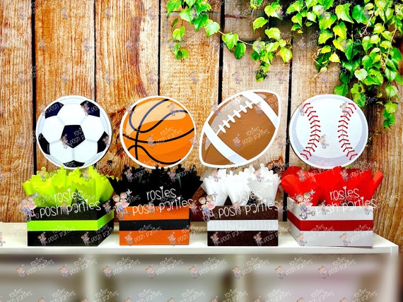 Sports Theme Centerpiece Sports Party Sports Birthday Soccer Football Baseball Basketball decoration for Birthday or themed event SET OF 4 Il_570xn