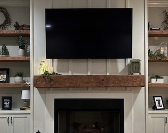 New Fireplace Mantel | 8" by 8" and 60" Long | Solid Wood | Pine | Hand Hewn | Customizable