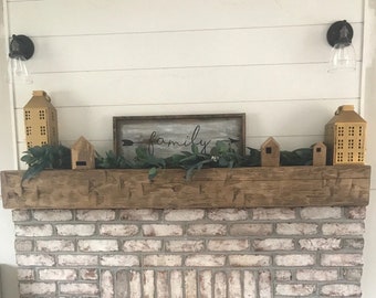 New Fireplace Mantel | 6" by 6" and 66" Long | Solid Wood | Pine | Hand Hewn | Customizable