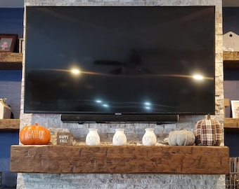 New Fireplace Mantel | 8" by 12" and 62" Long | Solid Wood | Pine | Hand Hewn | Customizable