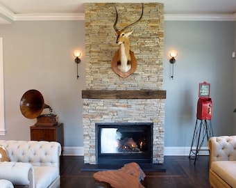 New Fireplace Mantel | 6" by 8" and 60" Long | Solid Wood | Pine | Hand Hewn | Customizable