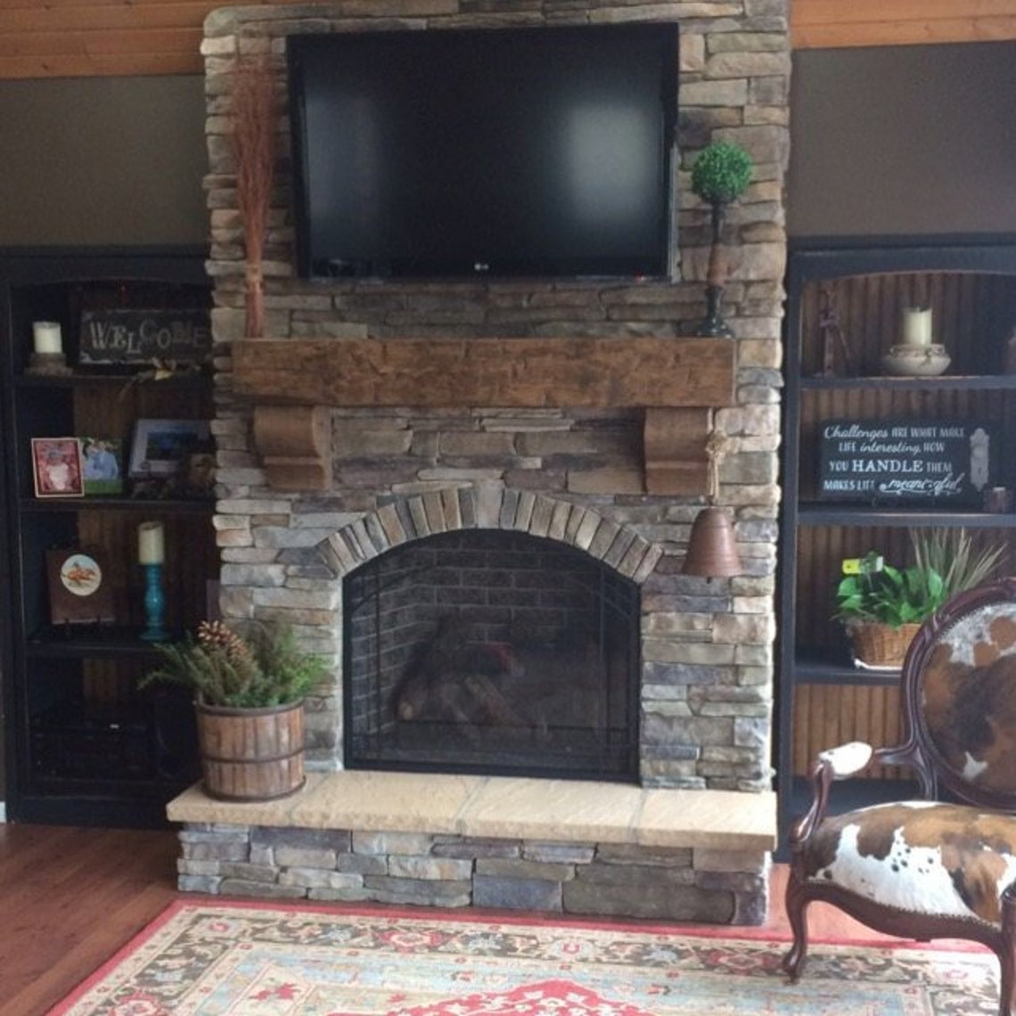 Fireplace Mantel 68 Chunky Rustic Hand Hewn Solid Pine 8 Etsy