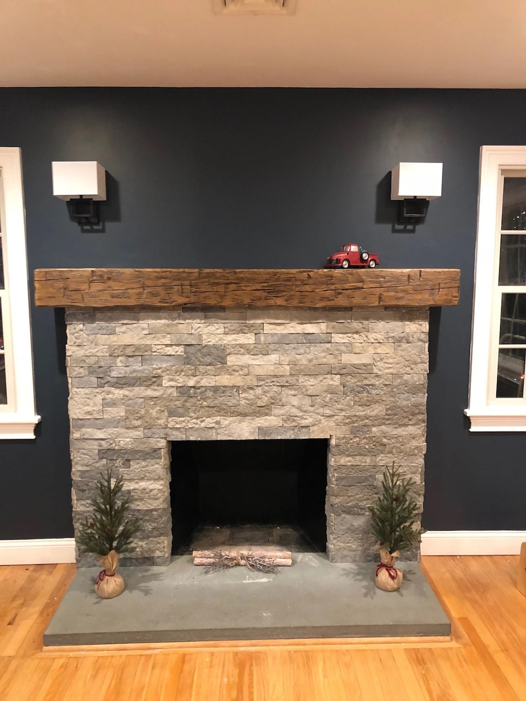 Fireplace Mantel 8 by 8 and 60 Long Solid Wood Pine Hand Hewn