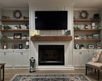New Fireplace Mantel | 4" by 8" by 62" Long | Solid Wood | Pine | Hand Hewn | Customizable