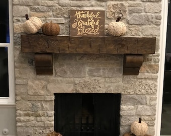 New Fireplace Mantel | 8" by 8" and 84" Long | Corbels l Solid Wood | Pine | Hand Hewn | Customizable