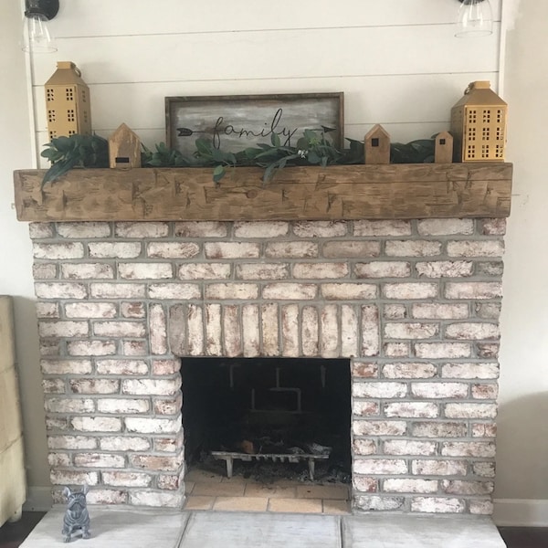 New Fireplace Mantel | 6" by 8" and 96" Long | Solid Wood | Pine | Hand Hewn | Customizable
