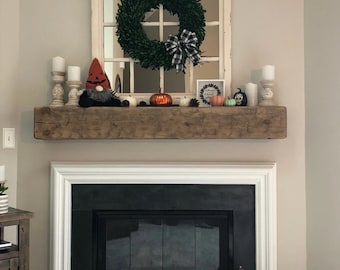 New Fireplace Mantel | 8" by 8" and 72" Long | Solid Wood | Pine | Hand Hewn | Customizable