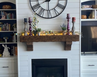 New Fireplace Mantel | 6" by 8" and 54" Long | Corbels Included | Solid Wood | Pine | Hand Hewn | Customizable