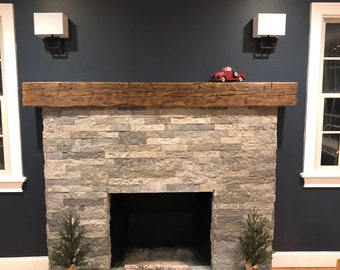 New Fireplace Mantel | 6" by 8" by 66" Long | Solid Wood | Pine | Hand Hewn | Customizable