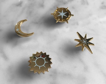 Glow-in-the-Dark Mini Celestial Sun Moon North Star Filler Enamel Pins