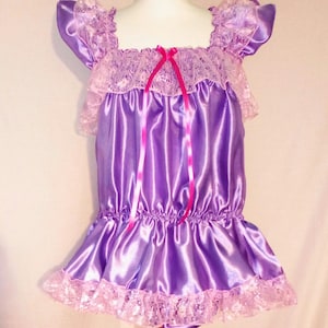 Sissy Lila Rosa Wickelstrampler Kleid Rüschen Satin Spitze Fancy Unisex Cosplay wasserdicht xxl XL Party ddlg Unterwäsche