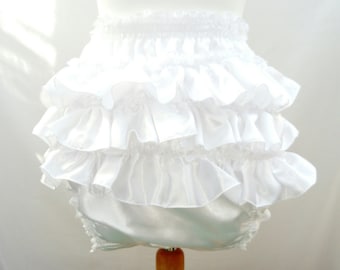 Adult Baby Satin White Frilly Sissy Panties Nappy diaper Cover abdl ddlg cd tv fetish
