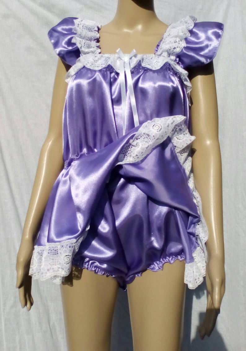 Adulto Bambino Sissy Lilla Raso COFANO CRAVATTE in raso bianco pizzo
