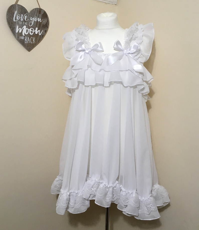 Sissy Adult Baby Short White Chiffon Babydoll Dress frilly lace FULL